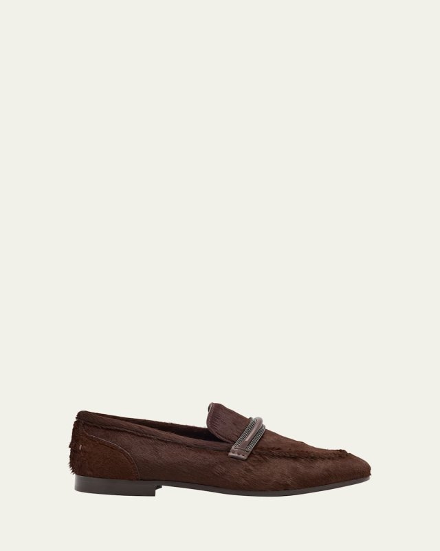 Calf Hair Loafers with Monili Bar Strap